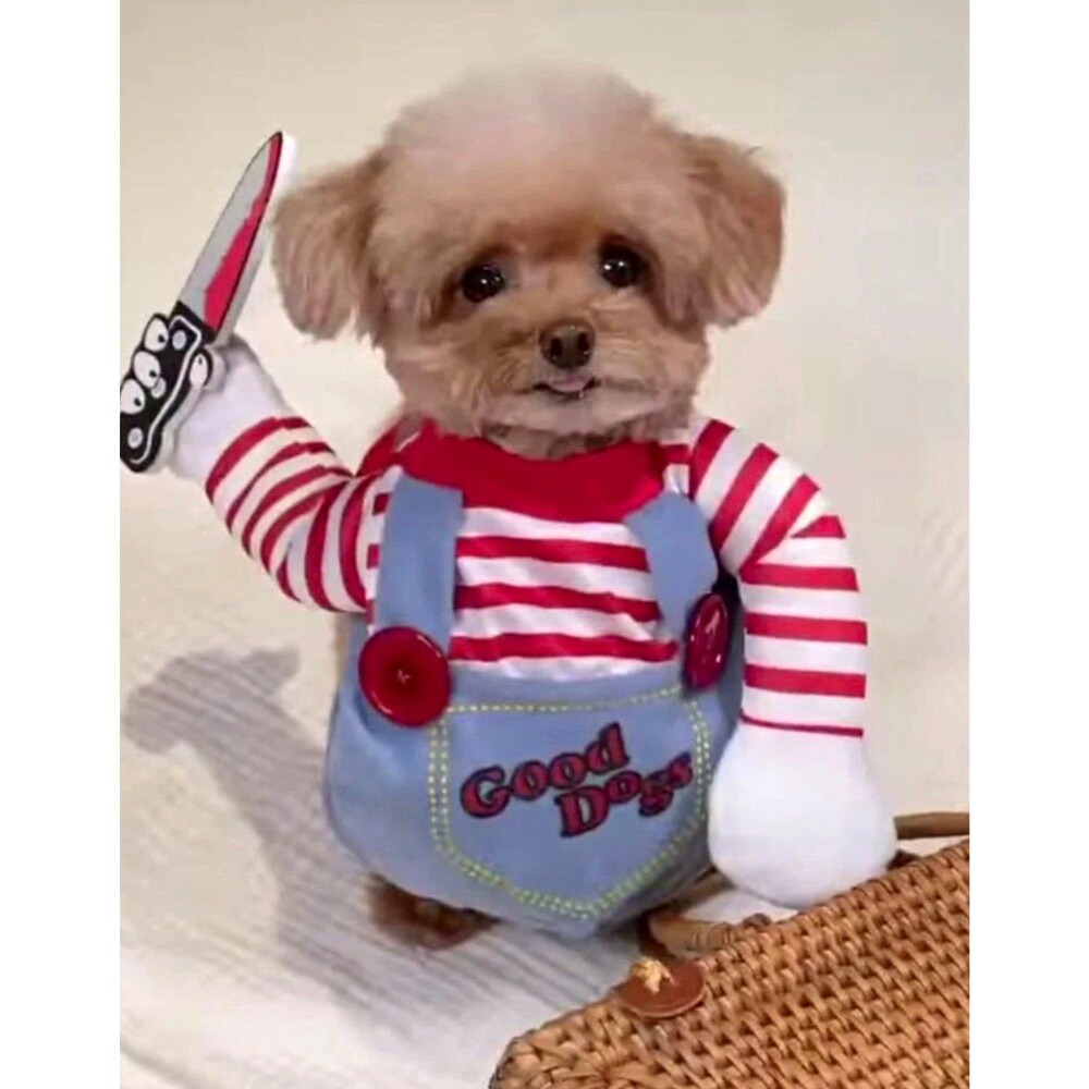 Pet Deadly Doll Halloween Dog Costume Style A Red/Blue/White Polyester size S/M